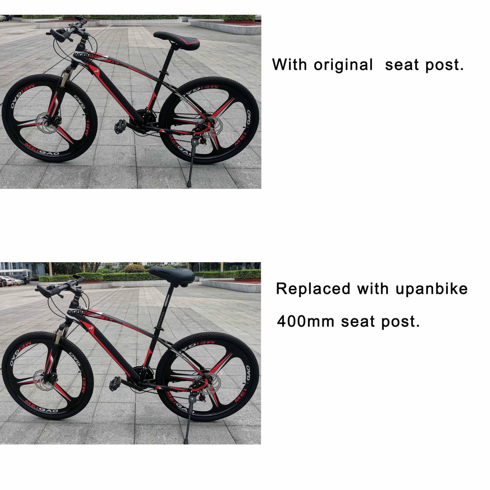 UPANBIKE Bike Seat Post Aluminum Alloy Length 400mm 25.4mm*400mm, Black