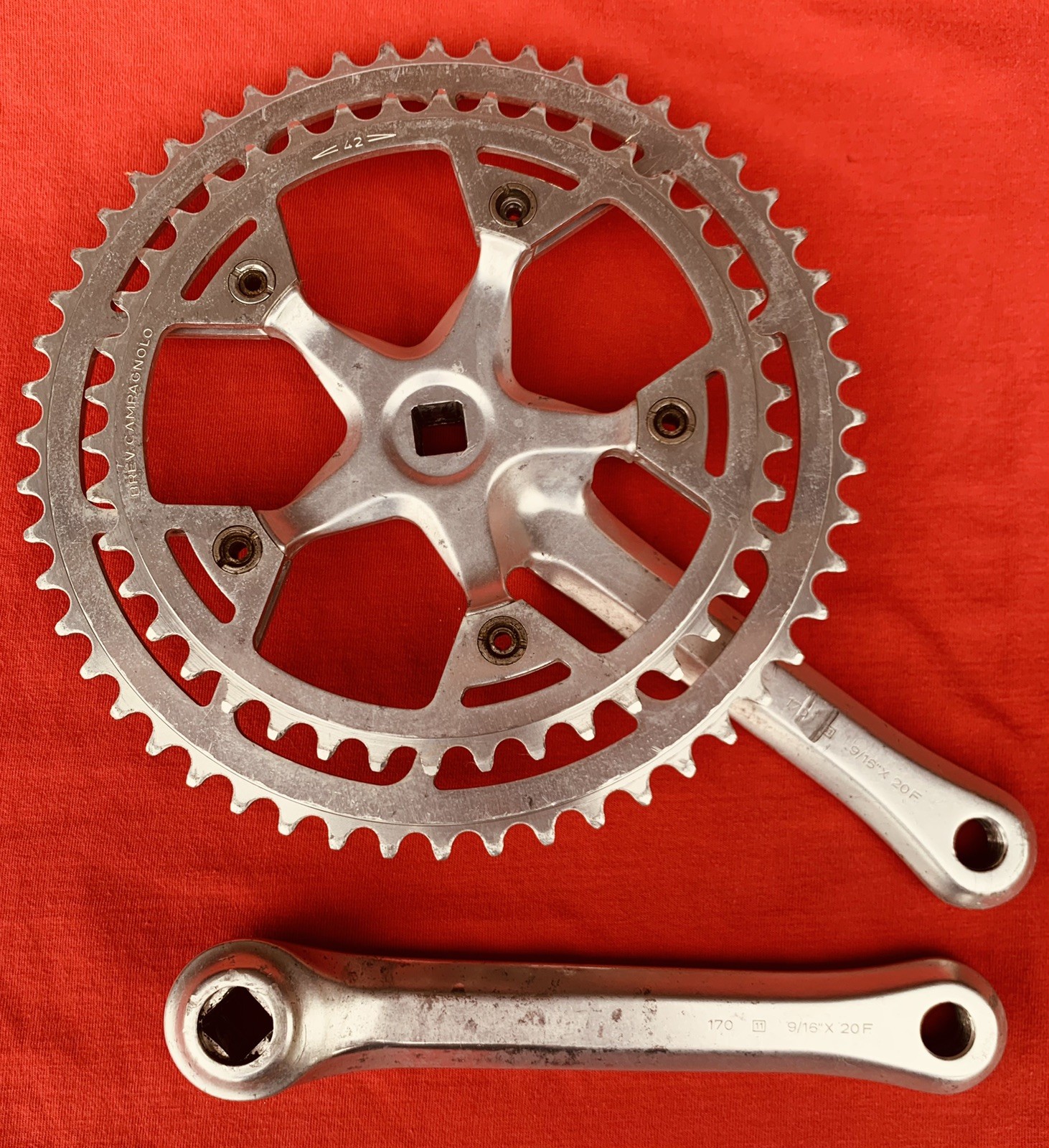 Vintage Campagnolo Triomphe Crankset 170mm Double 52/42T Silver 9/16 – Eroica