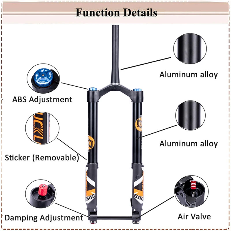 20in Inverted Thru Axle Suspension Air Fork Travel 140mm Snow/Beach E-bike Fork