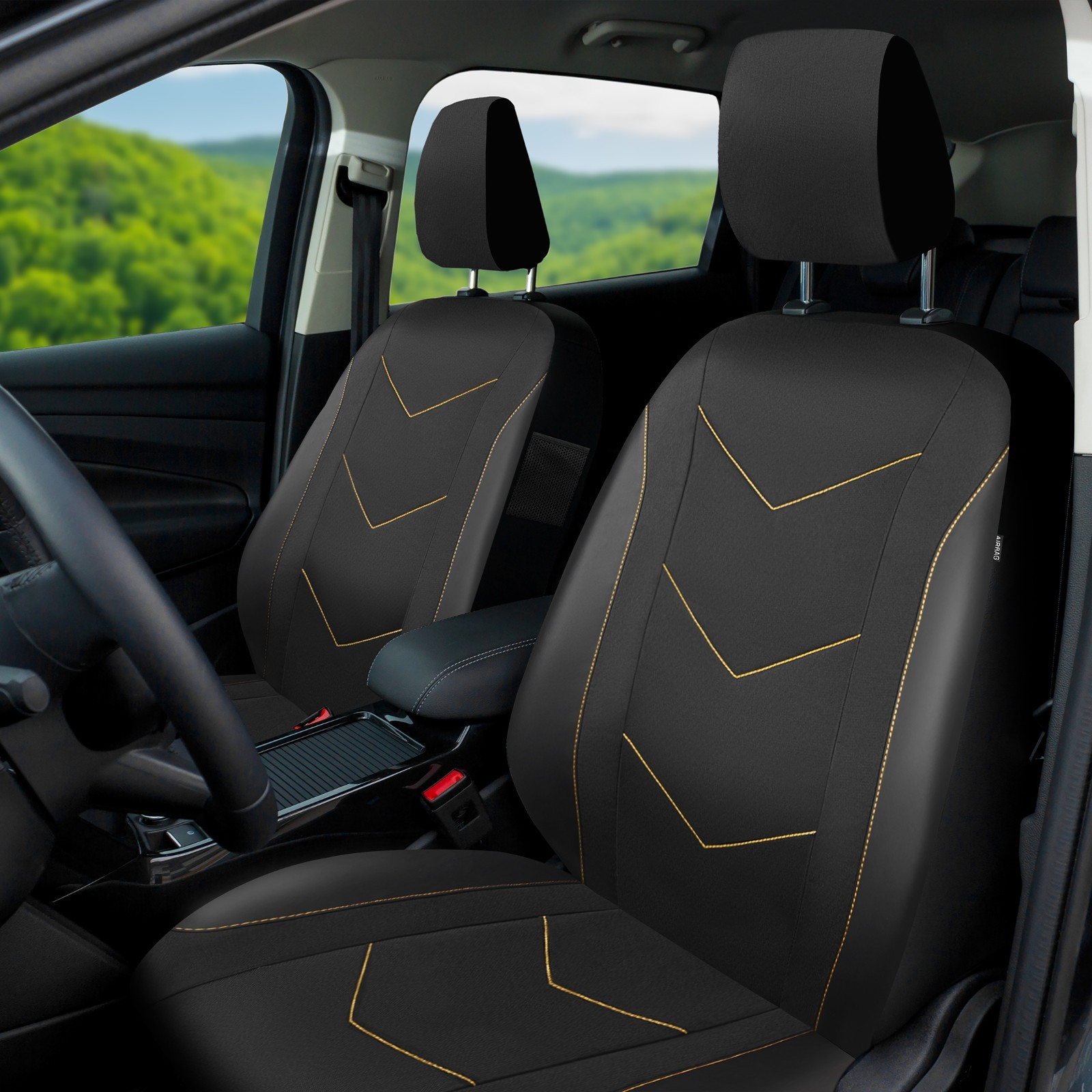 Black Durable Leatherette & Durable Water Resistant Front Car Seat Covers,2 pack