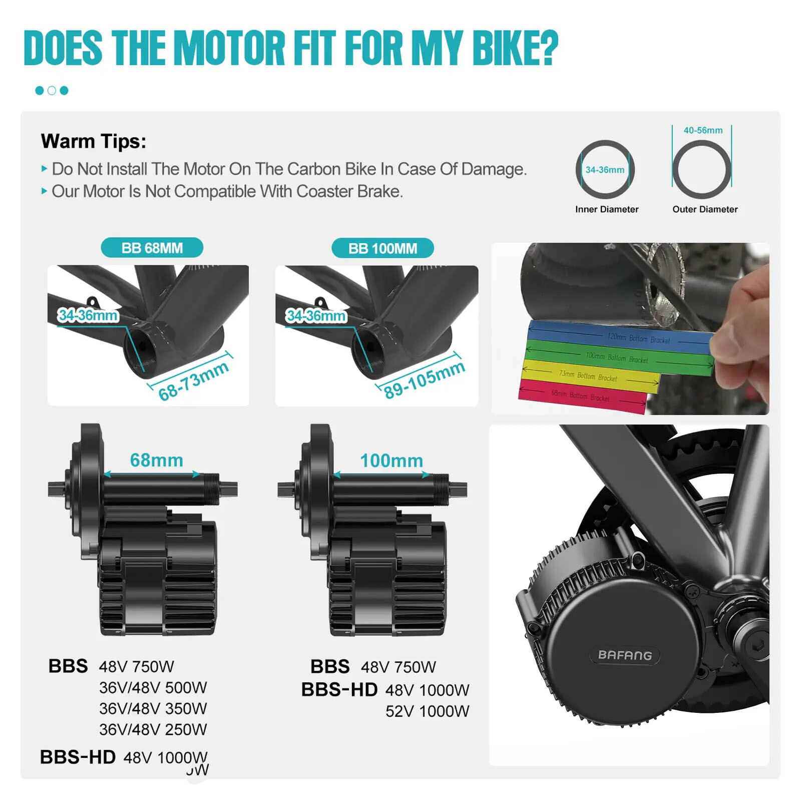 Bafang 48V Mid Drive Motor Kit 500W 750W 1000W EBike Conversion Kits BB68-120mm