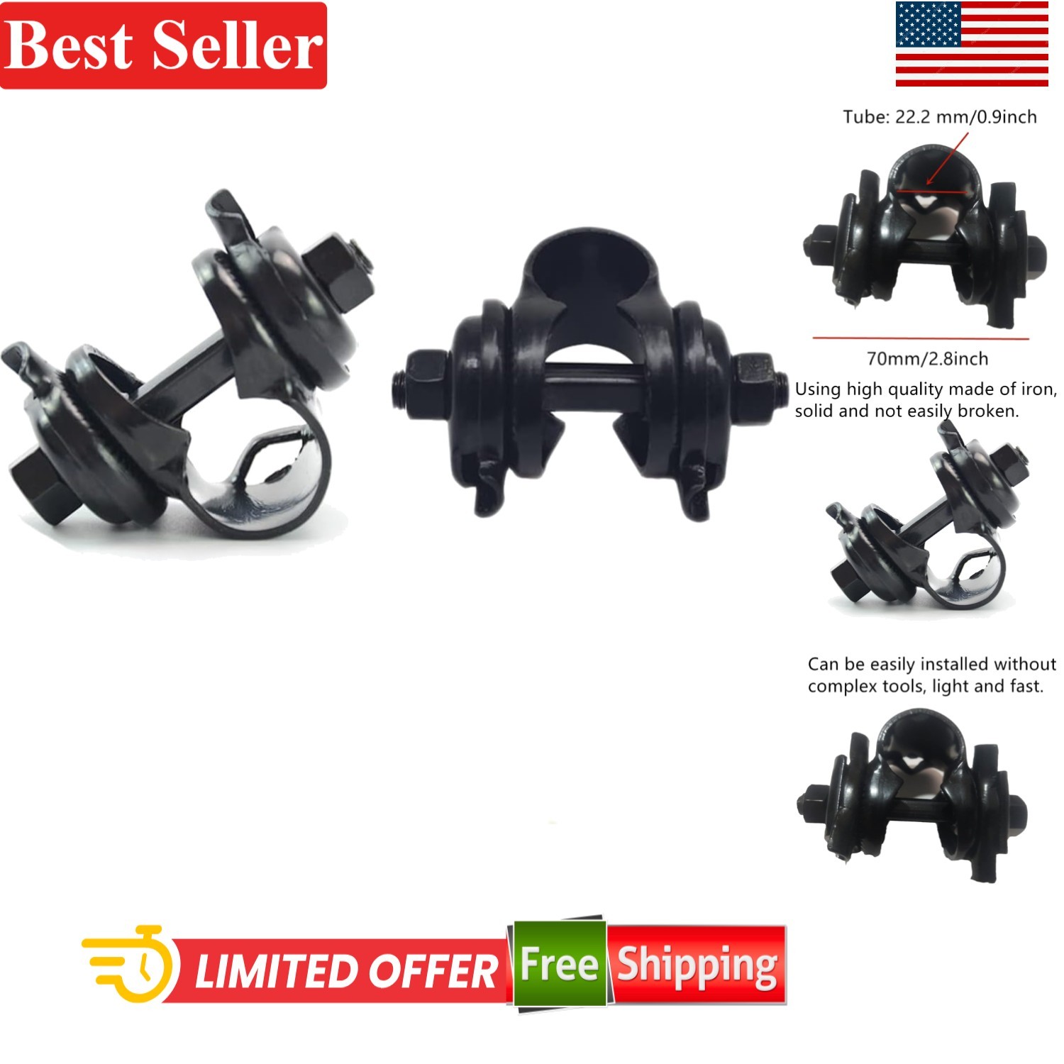 2PCS High-Quality Iron Bike Seat Clamps for Standard Rail Saddles – Black