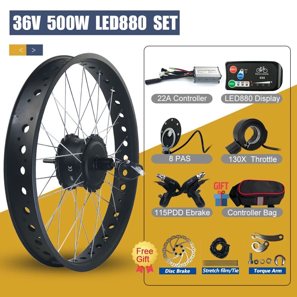 Snow E-bike Conversion Kit 20/26in 36V 48V 500W Rear Cassette Hub Motor Wheel