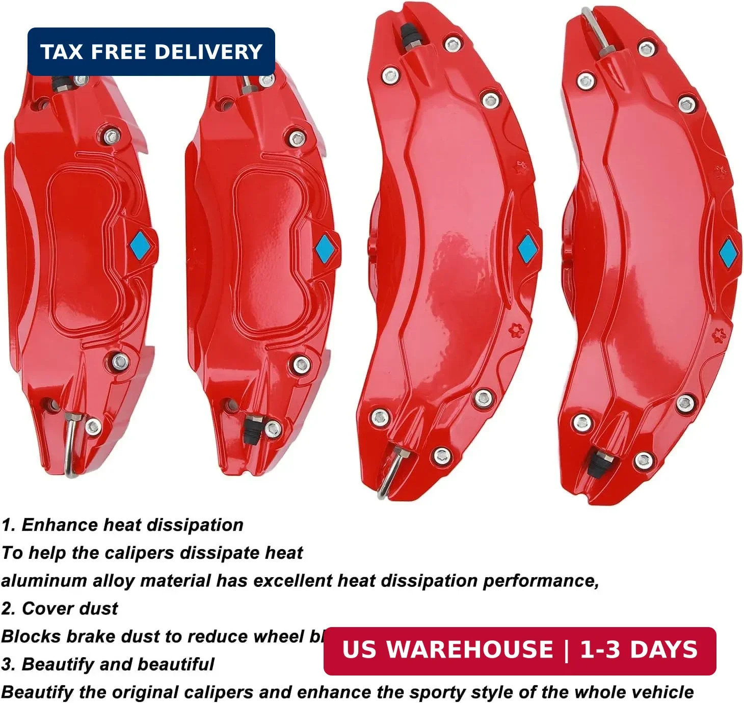 Brake Caliper Covers Set, 4Pcs Aluminium Alloy Red Brake Caliper Covers Red