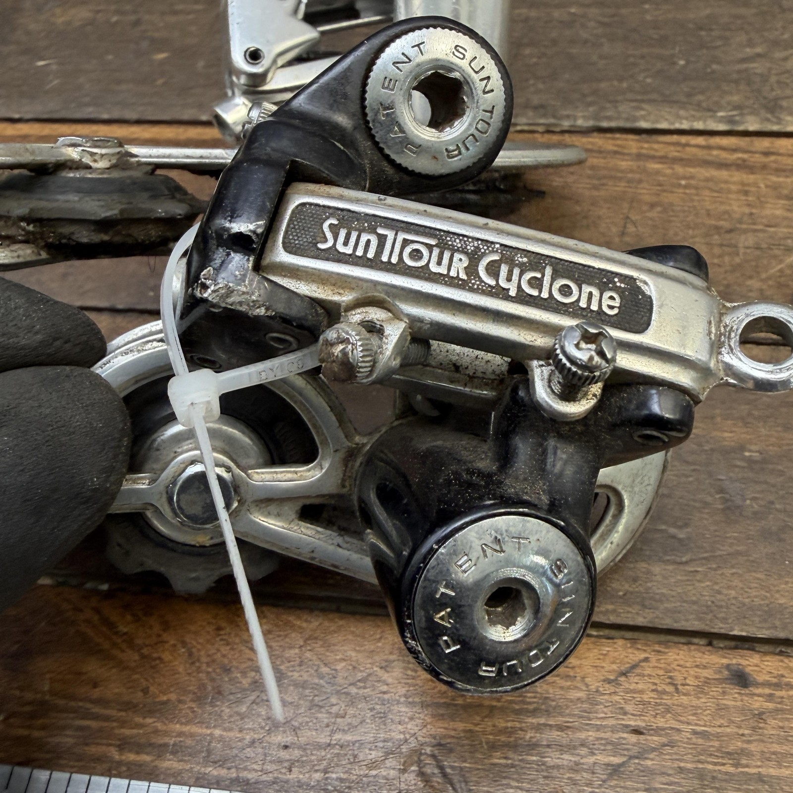 Vintage SunTour Cyclone GT Rear Derailleur Lot Long Cage Hanger Silver Japan