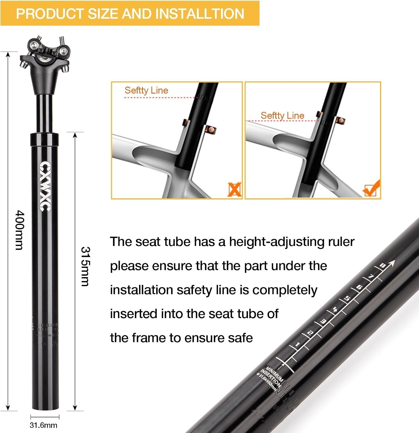 CXWXC Suspension Seatpost 31.6mm x 400mm – Shock Absorber Bicycle Seat