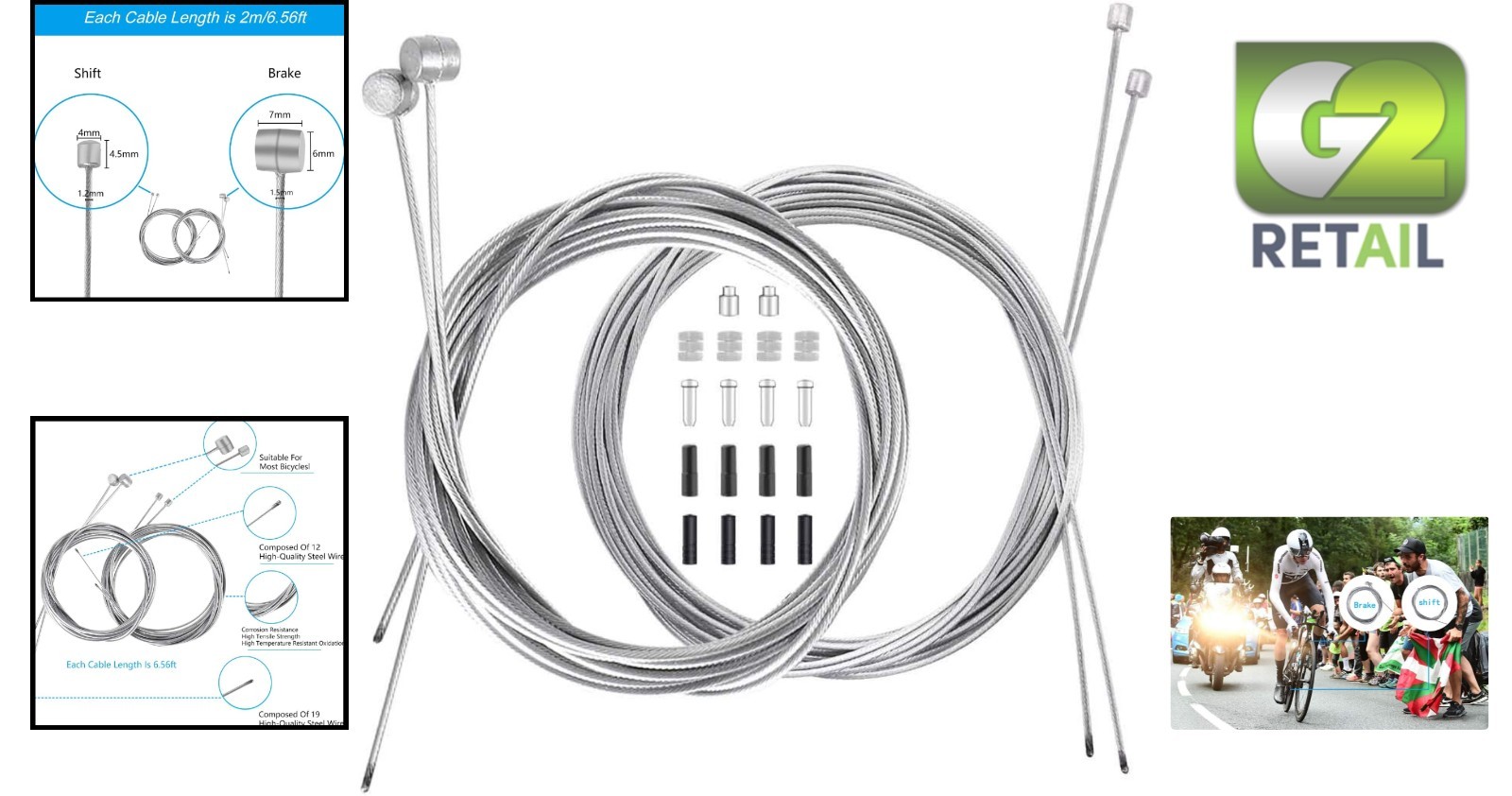 Durable Bike Brake and Shifter Cable Set – 18 Pieces with Accessories Included
