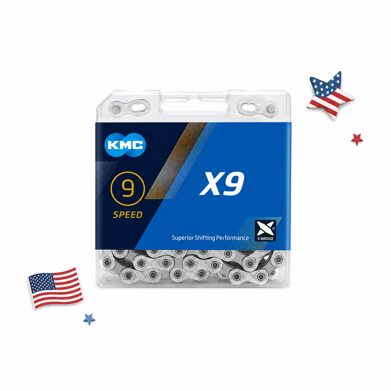 9 Speed Bike Chain 116 Links 1/2» x 11/128» Bicycle Chain KMC X9 Compatible