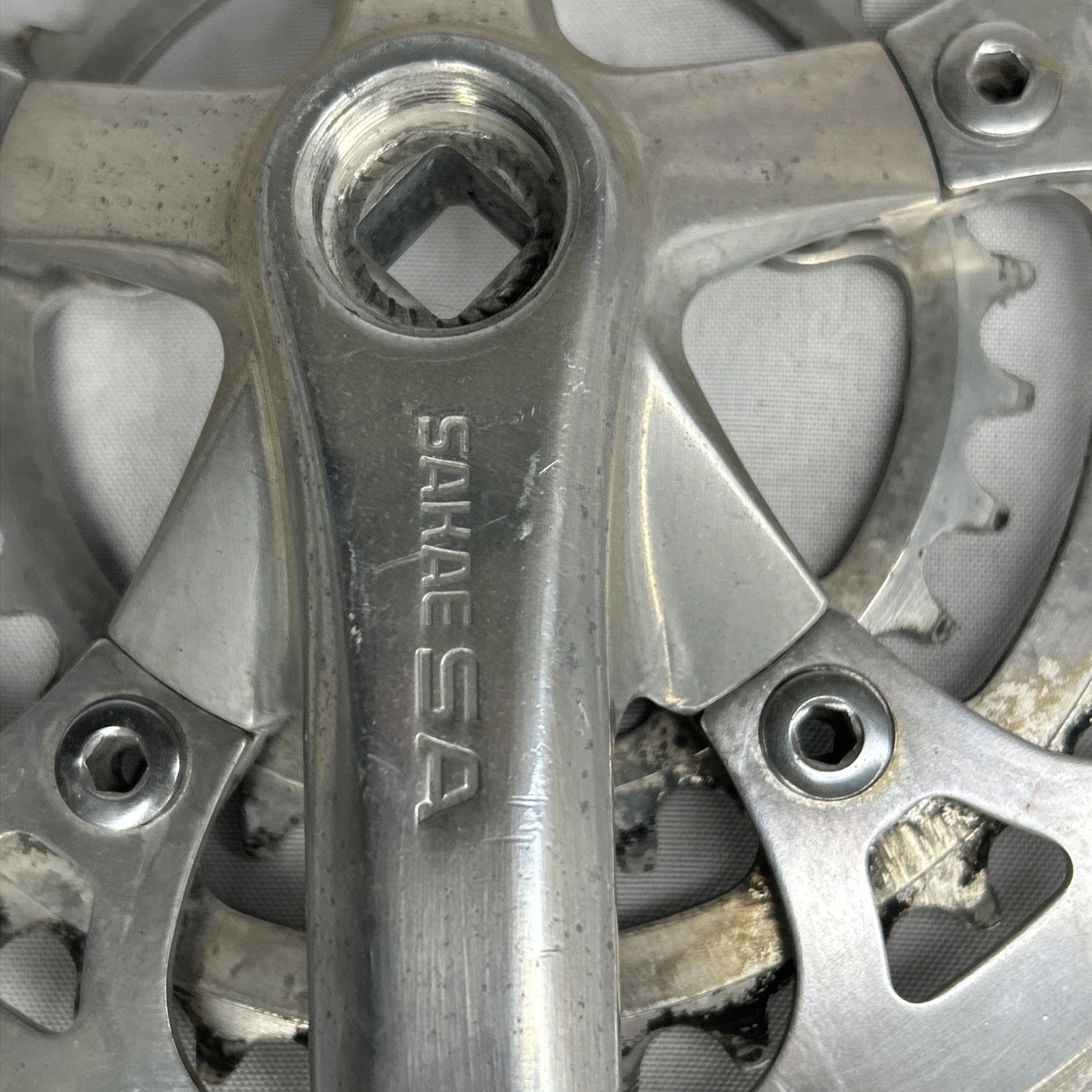 Vintage SR Sakae SA Crankset 175 mm 5-Bolt 110 BCD Square Taper Triple Silver