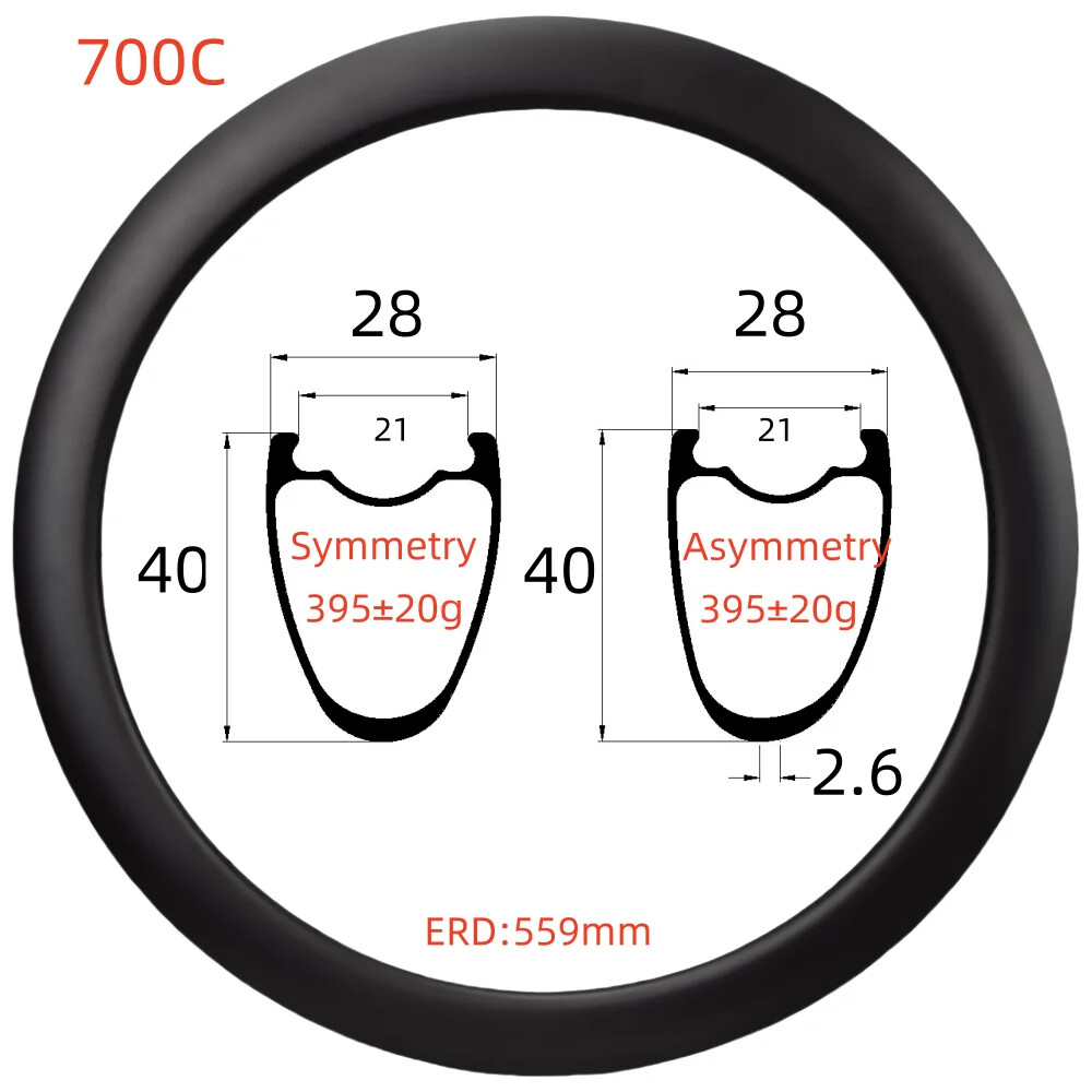 700C Super Light Carbon Road Bicycle Rims 28mm Wide 40mm Depth Tubeless Wheels