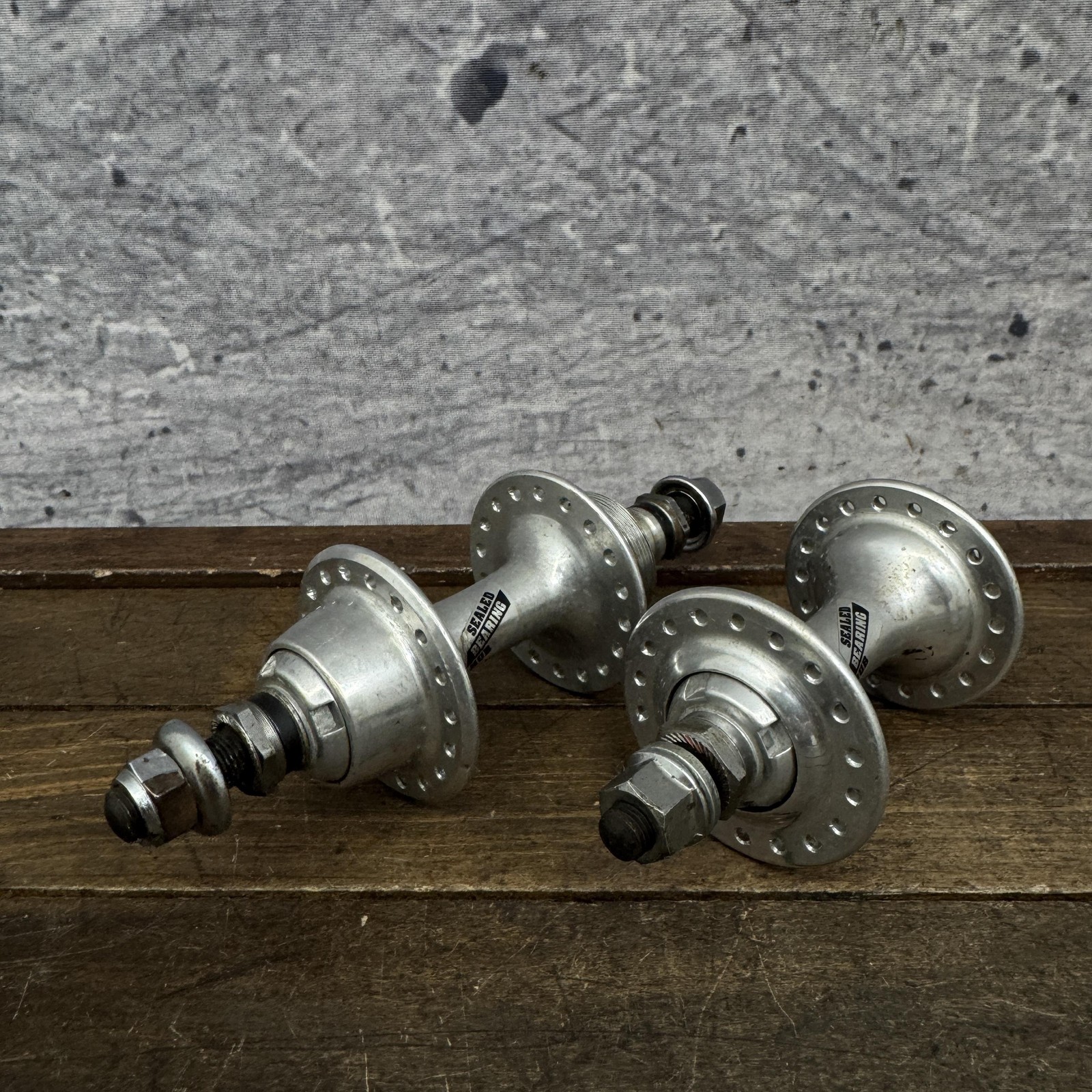 Vintage Sunshine Sealed Bearing Hub Set 36H Nutted Silver Alloy Nut BMX MTB 80s