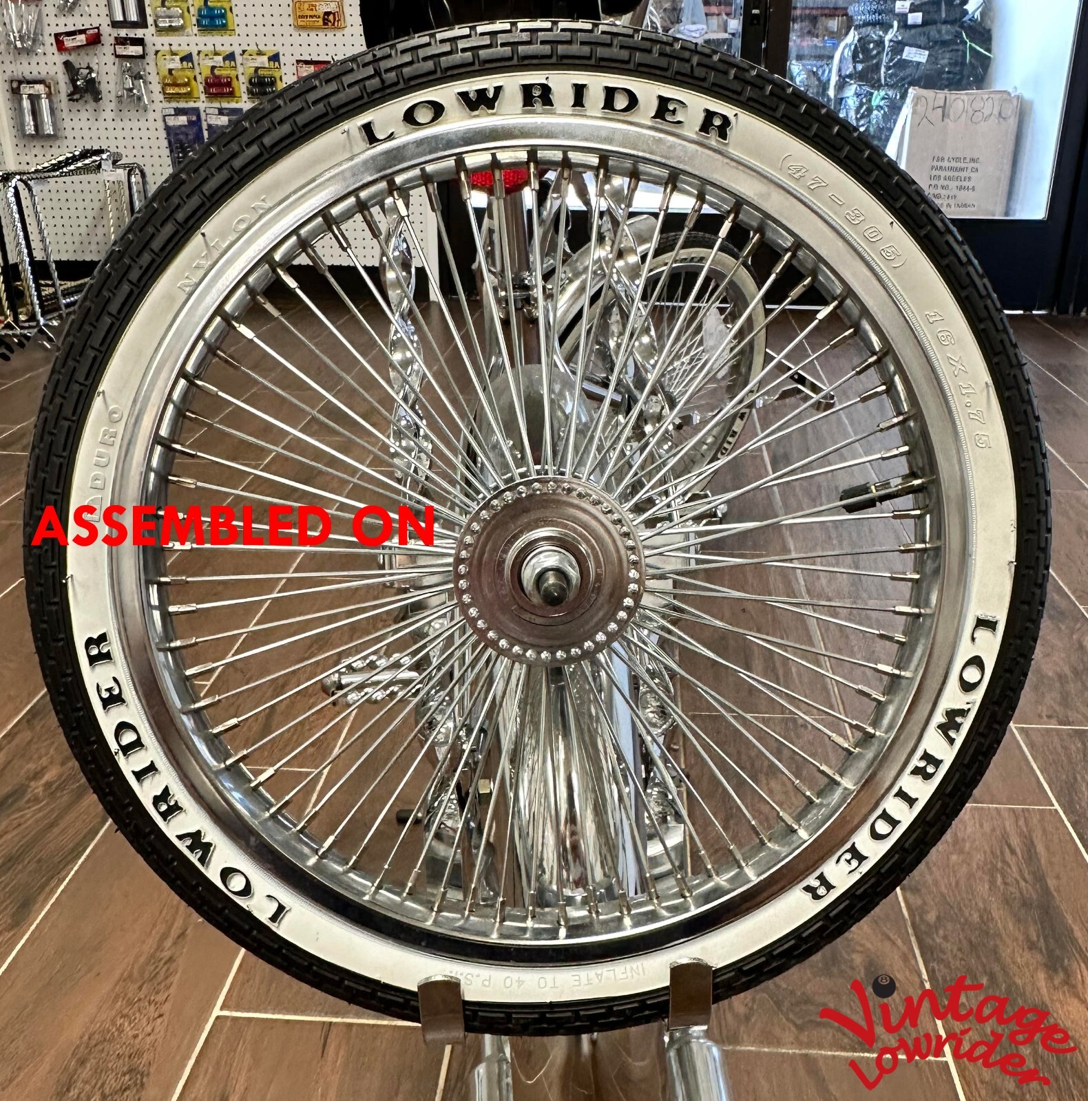 VINTAGELOWRIDER 20″ FLAT TWISTED CHROME CONTINENTAL KIT W/144 SPOKE LOWRIDERTIRE