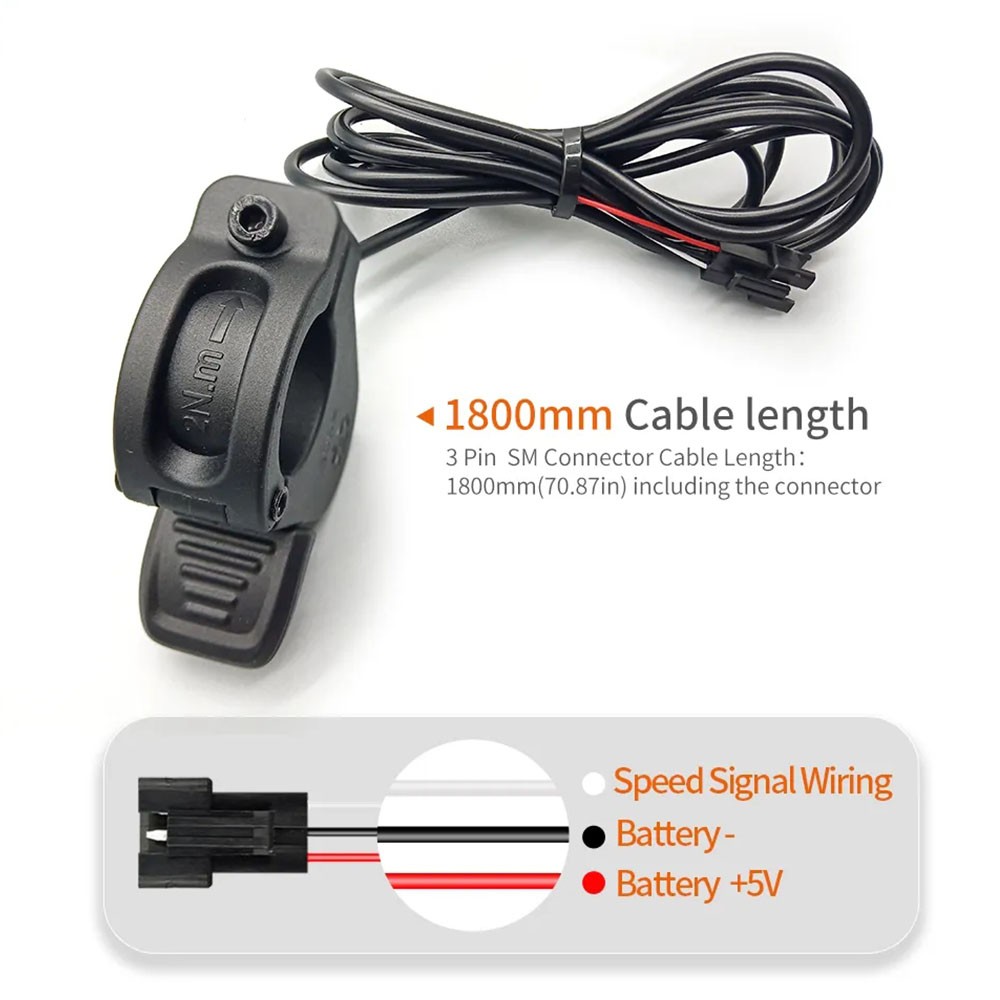 eBike Thumb Throttle 300X 3Pin 24V-72V Right/Left Hand Throttle SM/WP Plug