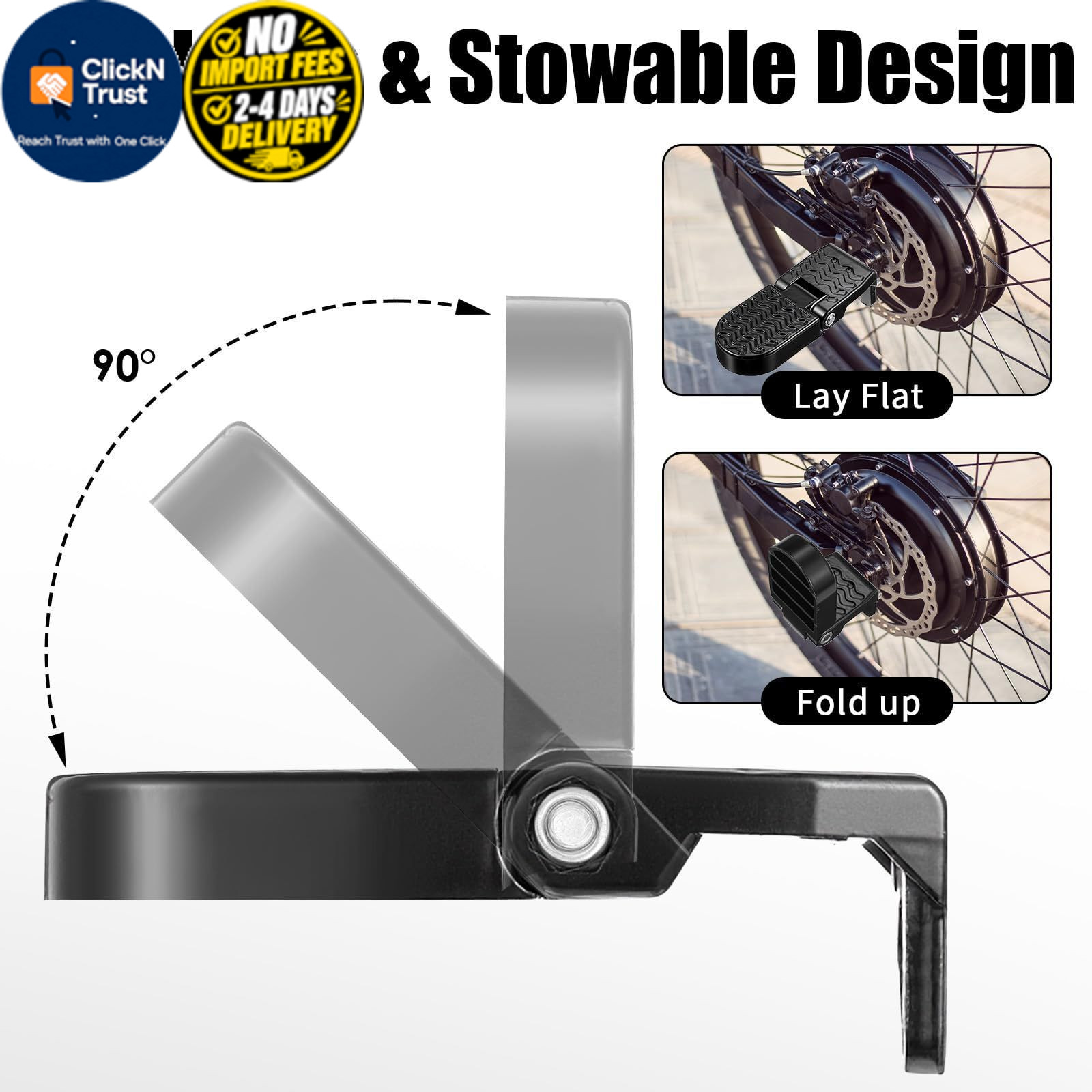 Afcabakila 2Pcs Aluminum Alloy Foot Pegs for E-Bike & 15 MM U Slot, Black