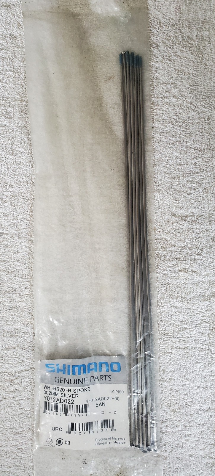 NOS OEM Shimano spokes (10 COUNT), WH-RS20-R spoke, 302mm, SILVER. PN Y012AD022