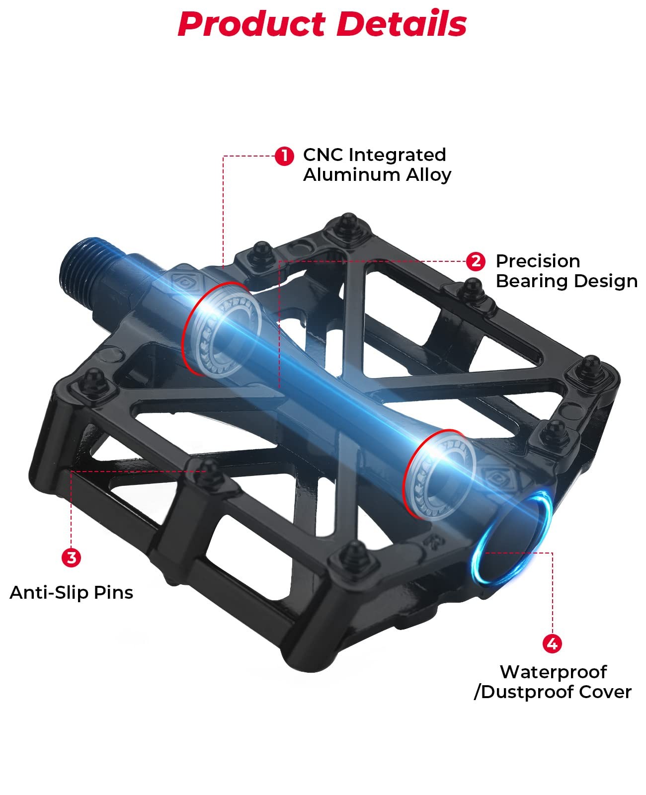 Mountain Bike Pedals MTB Bicycle Flat Pedals, 9/16» CNC Aluminum Durable Sea…