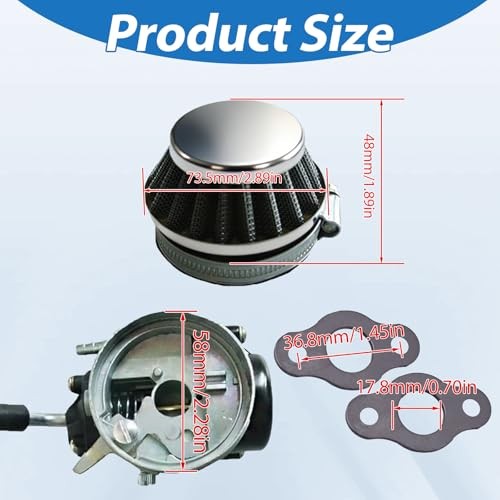 Carburetor & 58mm Silver Air Filter with Gaskets Kit For 49cc 60cc 66cc 80cc 2