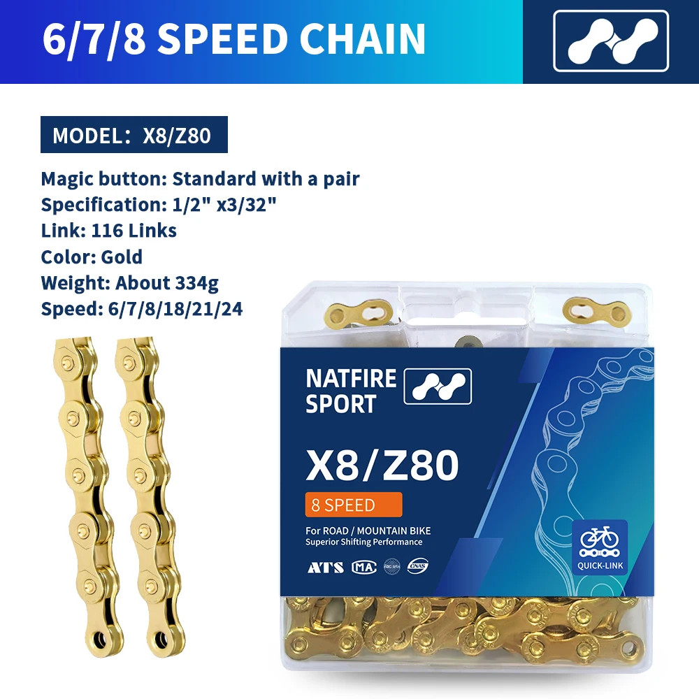 NATFIRE Bike Chain 6/7/8/9/10/11/12 Speed 116 Links Silver Gold MTB Road Bicycle