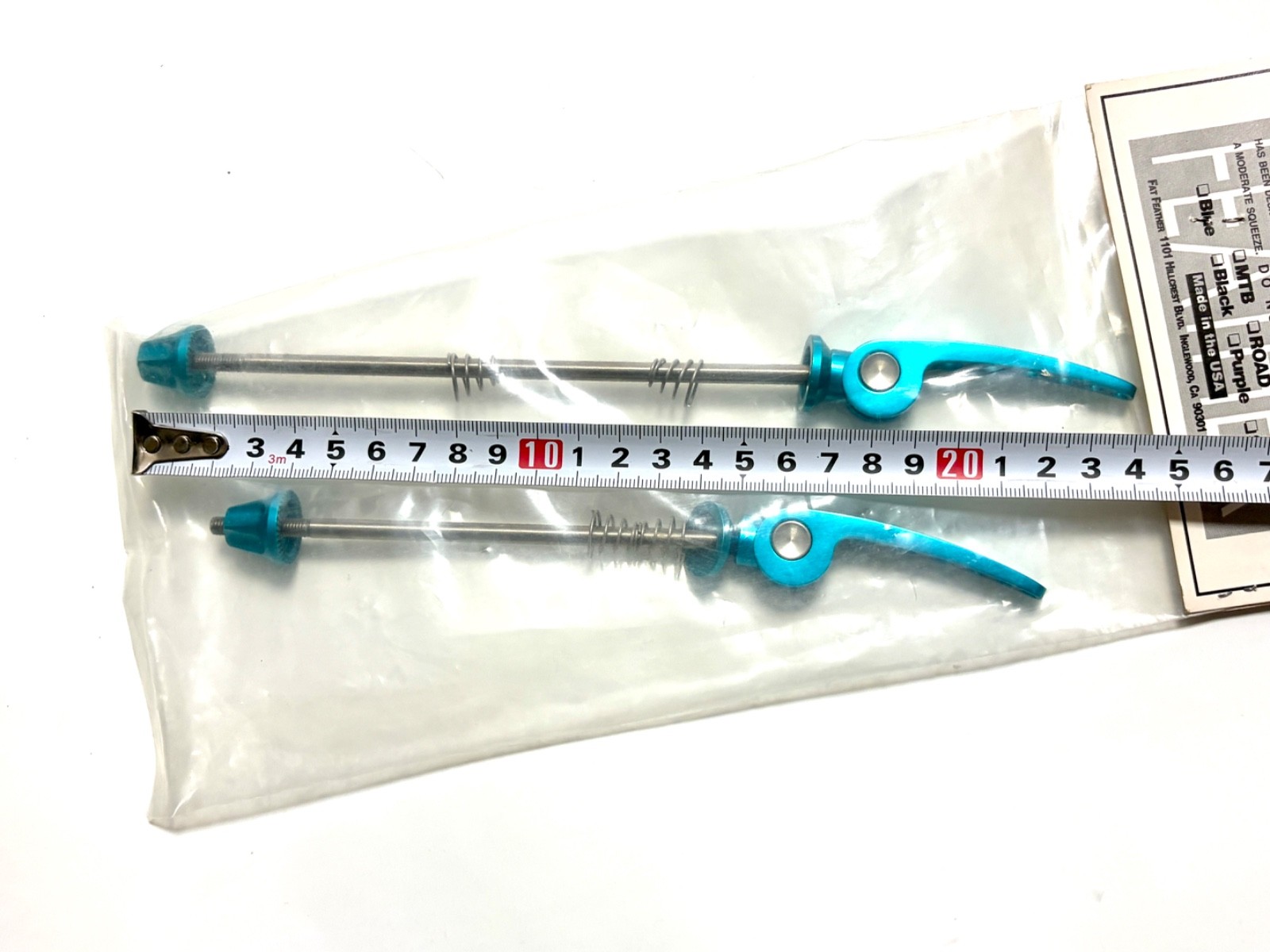 NOS FAT FEATHER Ti Rod QR Skewers Set Turquoise USA MTB 100/135mm