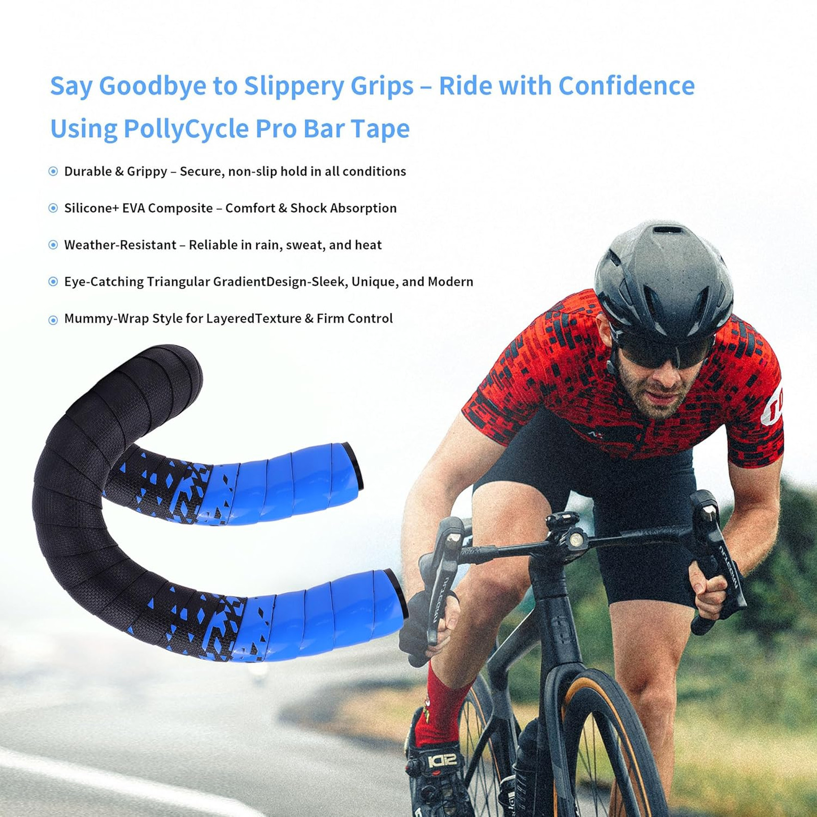 Handlebar Tape for Road Bike, Silicone Shock Absorbing, 3mm Thick, Anti-Slip