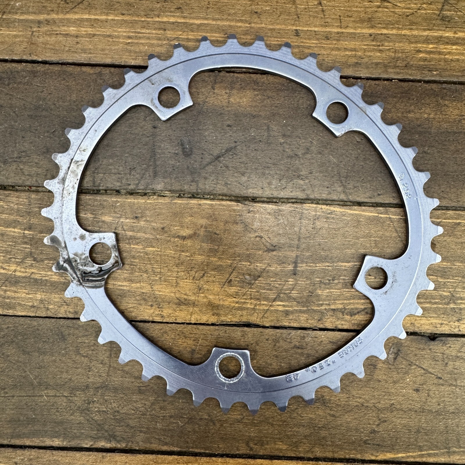 Vintage SR Ovaltech 42 Tooth Chainring Alloy 42t 130 BCD SR 252 Oval Road Gray