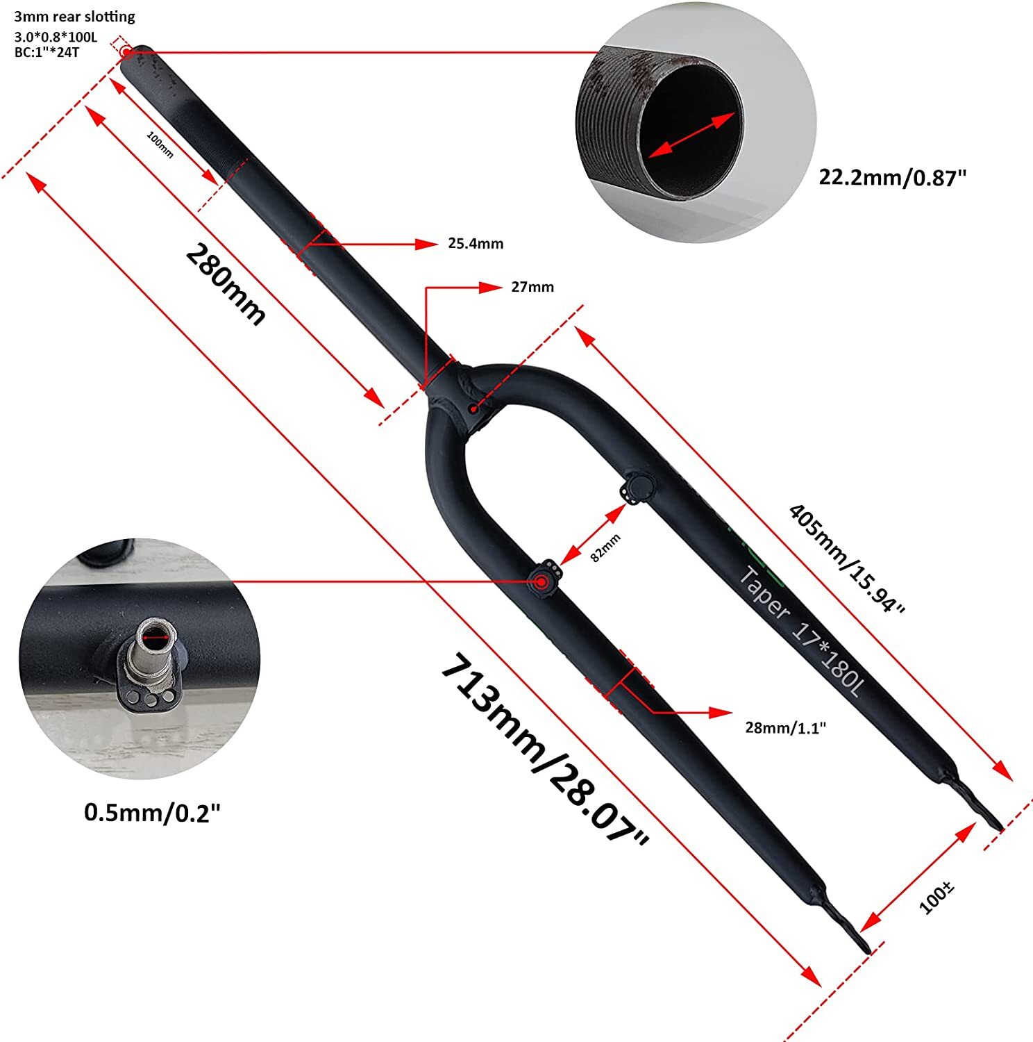 JZsport 700C/29» Threaded Cycling Fork OD 1″ 25.4mm W/Headset Fixed Bike Fork
