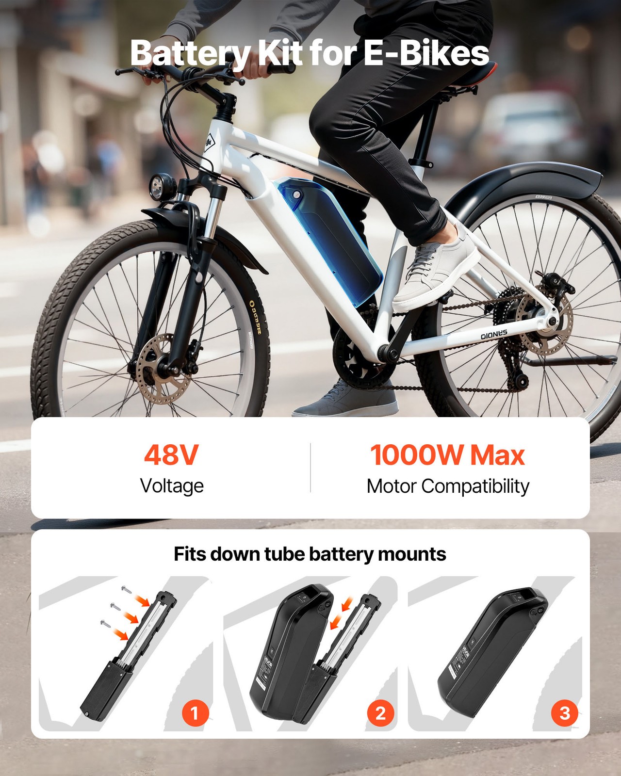 VEVOR Ebike Battery Electric Bike Lithium Battery 48V 13Ah for 1000W Motor BMS