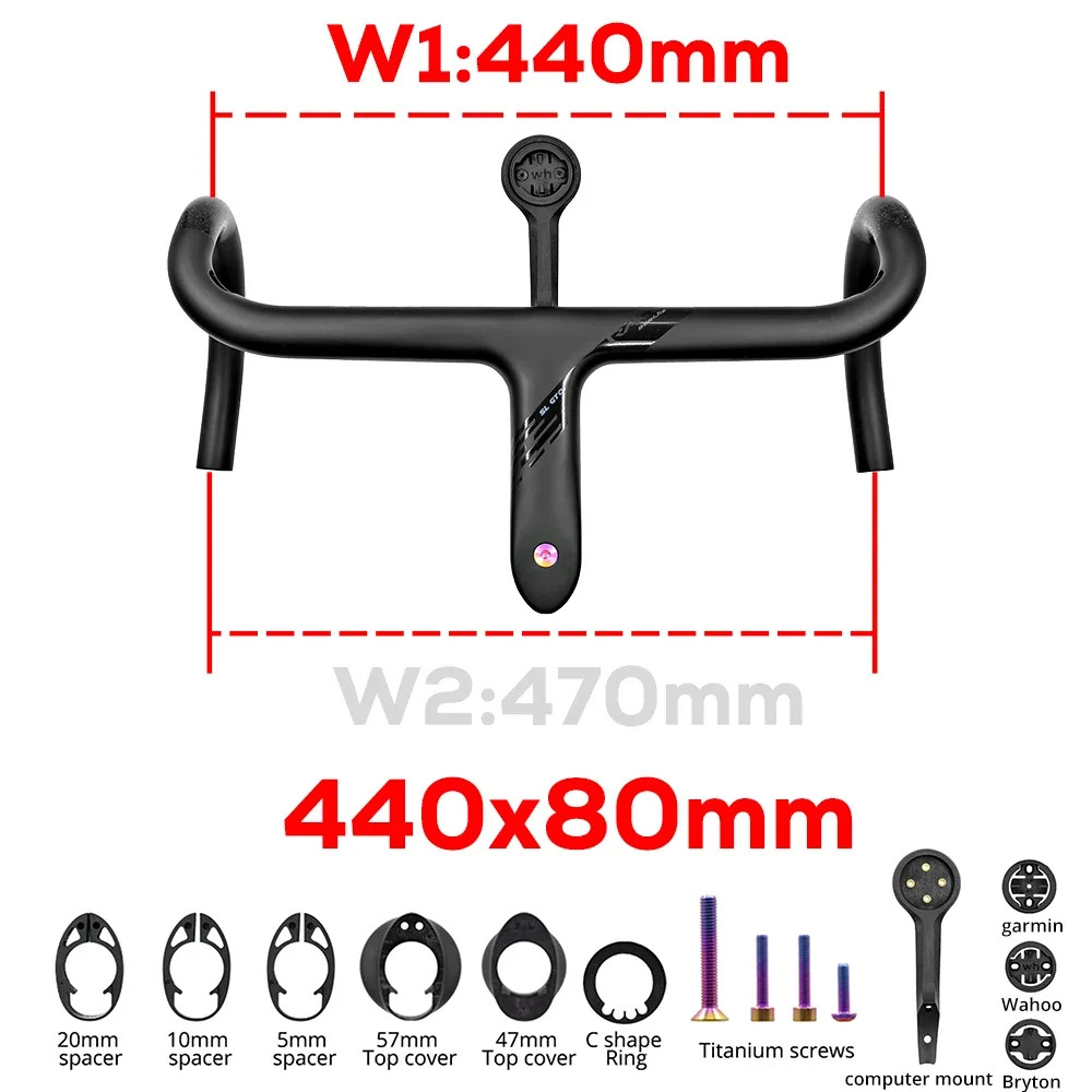 Full Carbon Integrated Road Bike Drop Bar -10 Degree Internal Cable 360mm-440mm