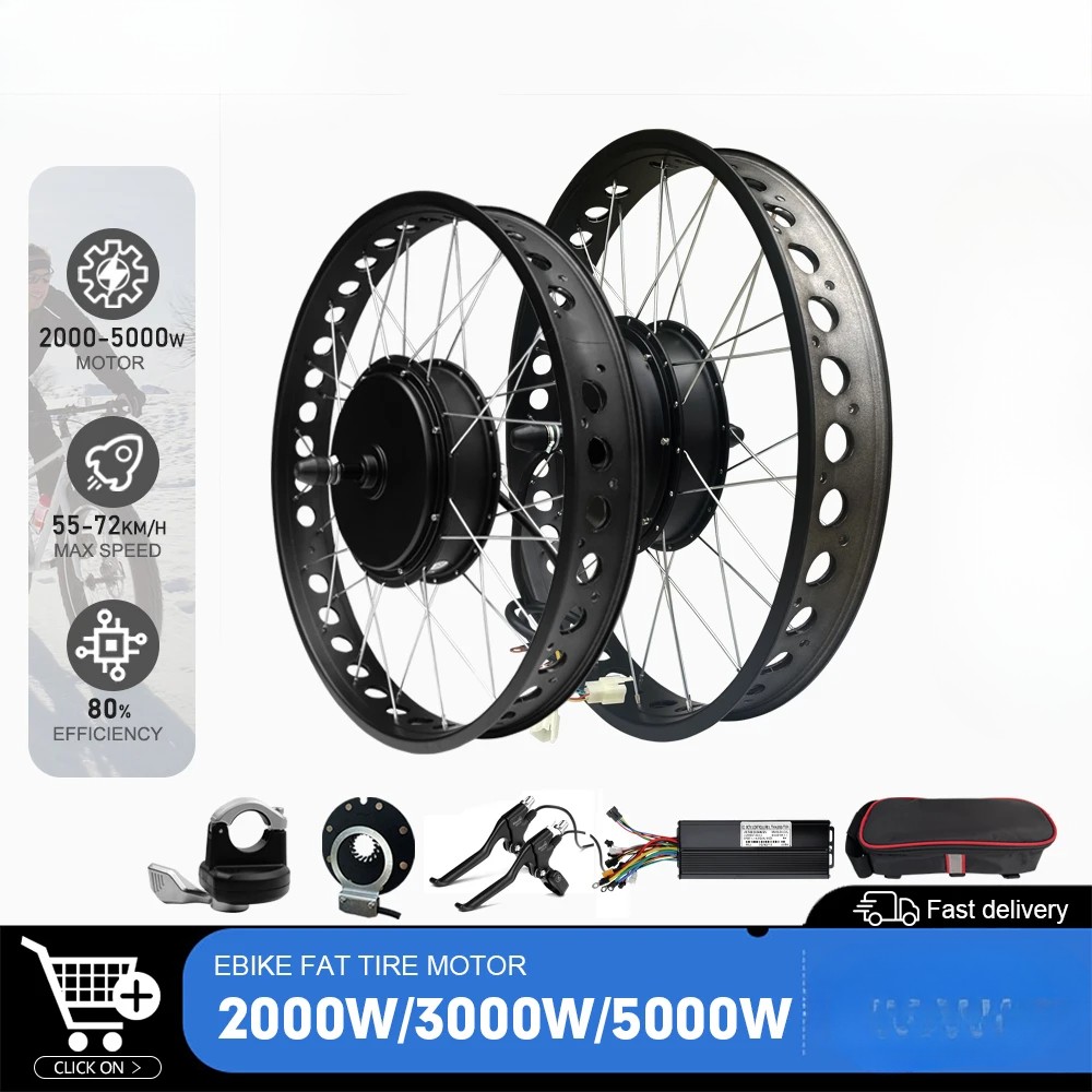 72V 2000W/3000W/5000W Snow E-bike Fat Tire Brushless Gearless Rear Hub Wheel