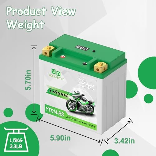 Lithium Motorcycle Battery LiFePO4 YTX14-BS 12.8V 8Ah 680CCA YTX14-12V 8AH
