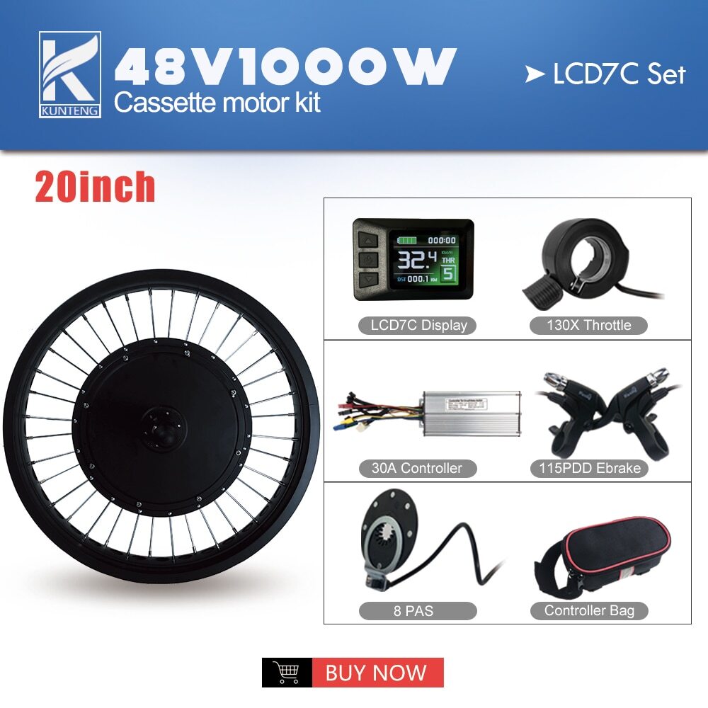 Ebike Conversion Kit Fat Tire 20 26 Inch 48V 1000W Rear Cassette Wheel Hub Motor