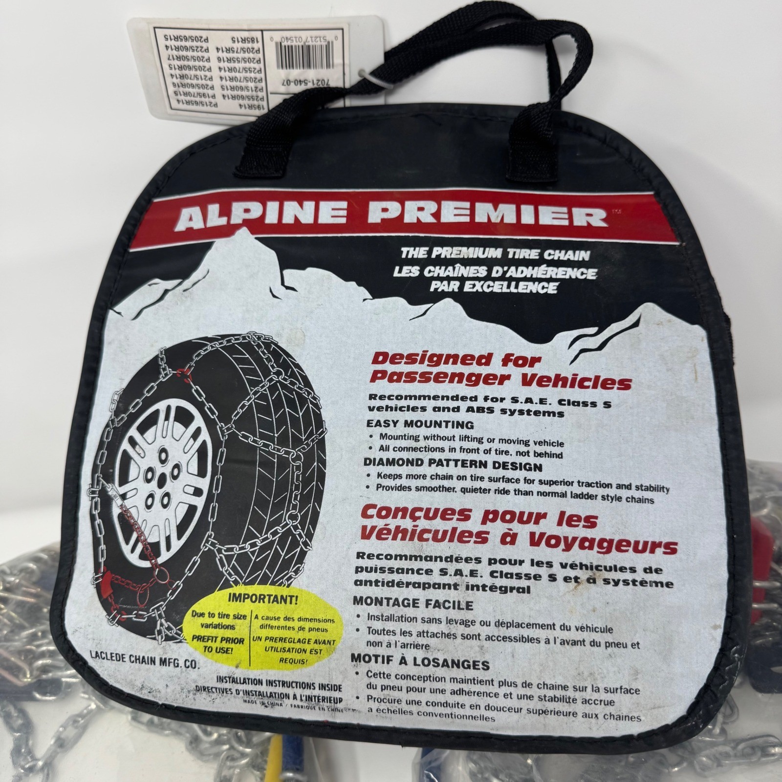 Tire Chains Snow Set of 2 Anti Slip Quick Mounting Built in Tightening Diamond