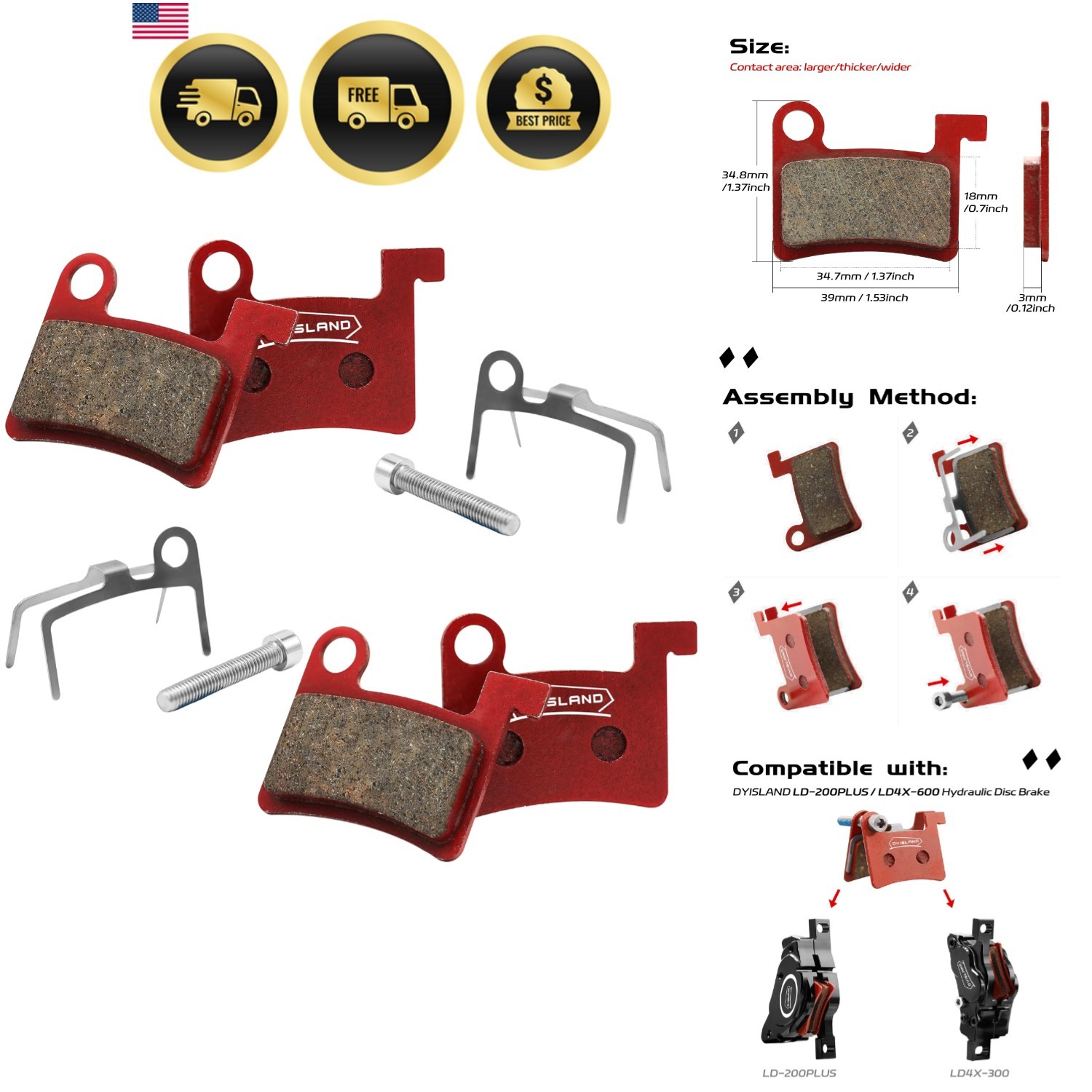 MT600 Electric Bike Disc Brake Pad Two Pairs, Suitable for LD-200PLUS LD4X-60…