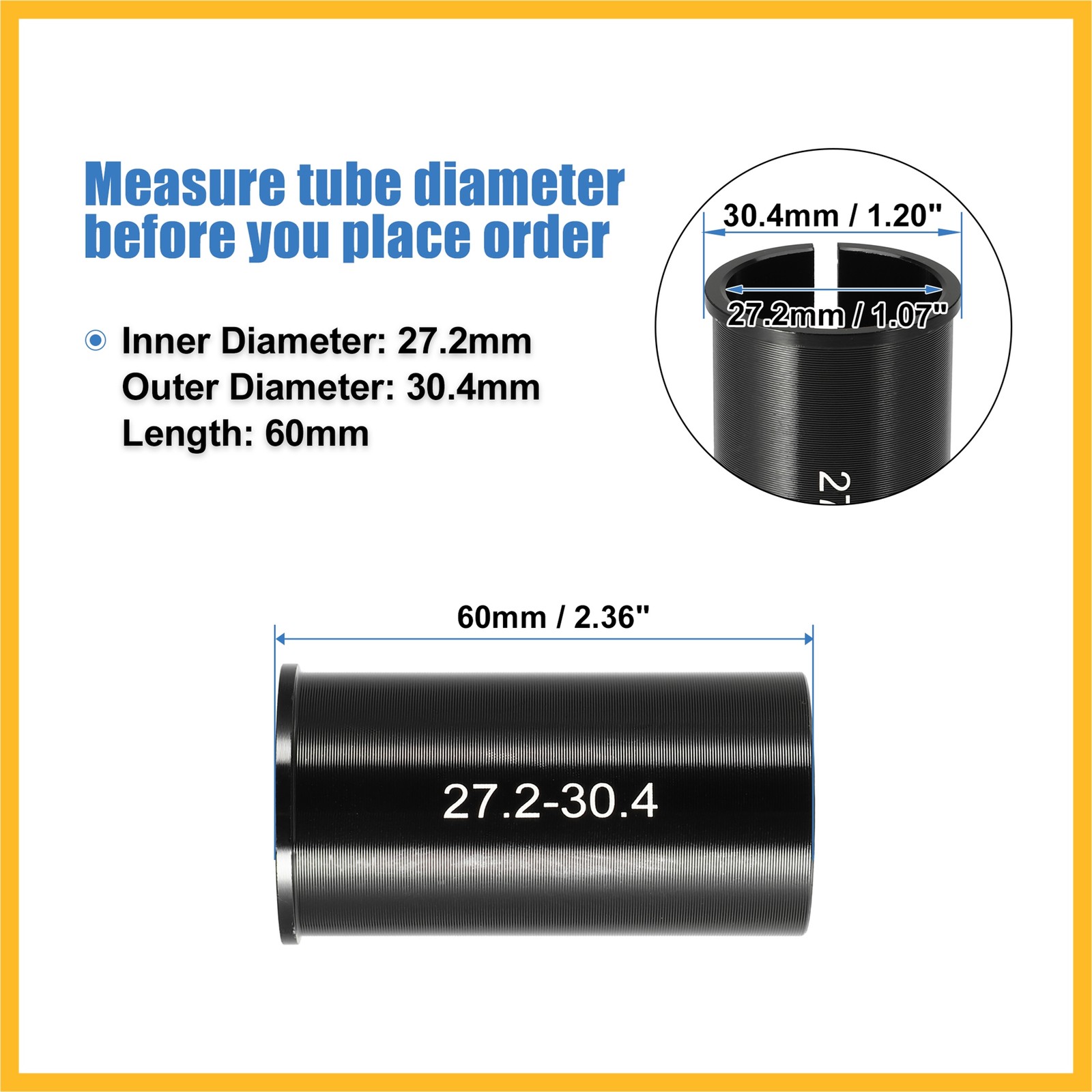 2Pcs 27.2mm to 30.4mm Bicycle Seat Post Tube Adapter Reducing Sleeve Black