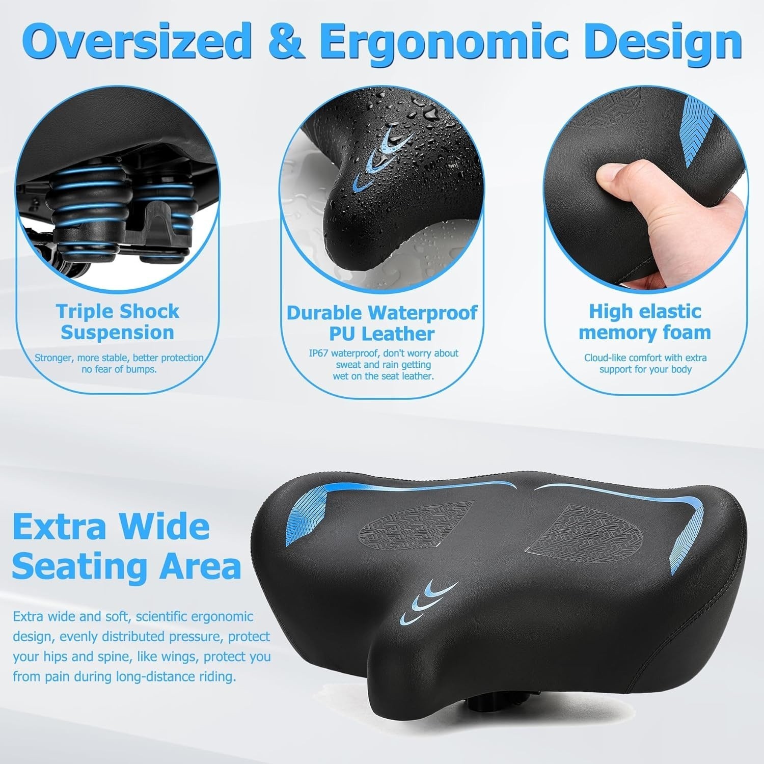 CDYWD Oversized Bike Seat For Men Women Comfort, Extra Wide Bicycle Seat Cushion