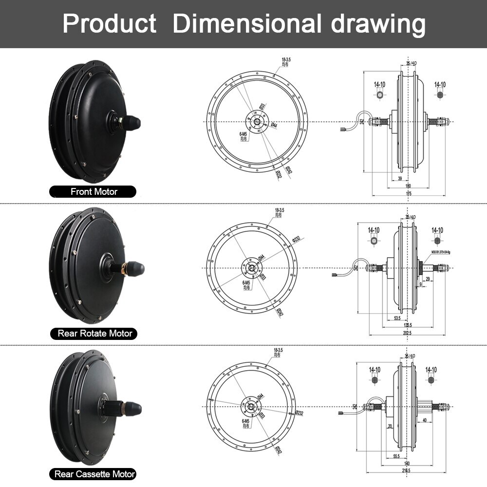 48V 1000W 1500W 2000W Ebike Gearless Front Rear Rotate Cassette Drive Hub Motor