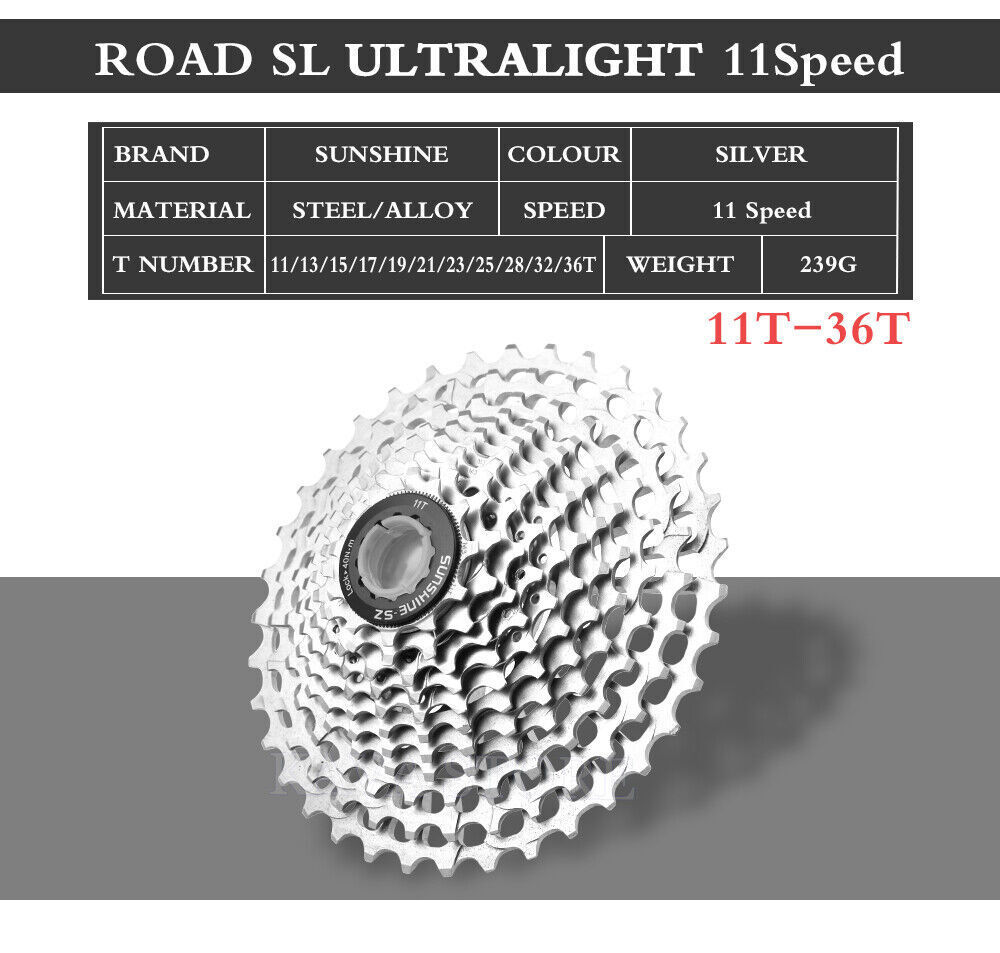 SUNSHINE Ultralight 11 Speed Road Bike Cassette 11-28T/32T/34T/36T 11V Freewheel