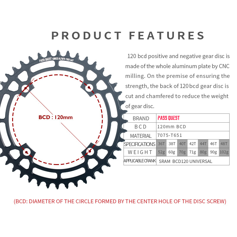 PASS QUEST MTB Bicycle Chainring 120 BCD Chain wheel Crankset 36-48T