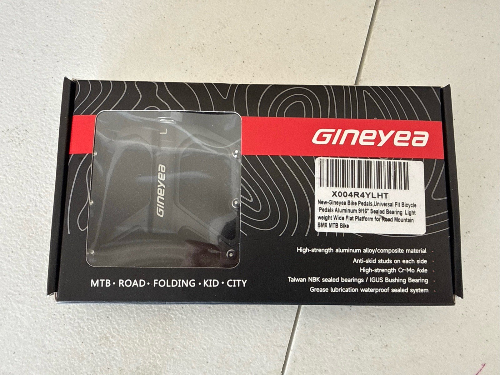 Gineyea Mountain / BMX Bike Pedals, Aluminum Alloy, Bearing + DU, Black