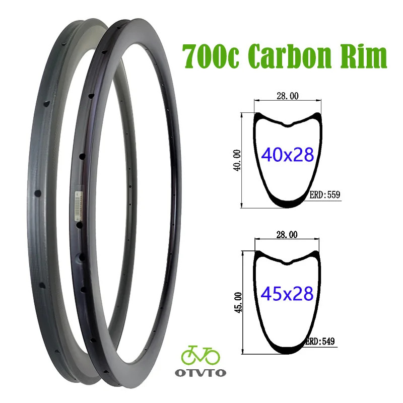 700C Road Bike Tubular Carbon Rim 28mm wide 40mm 45mm Deep 20-32H Wheel