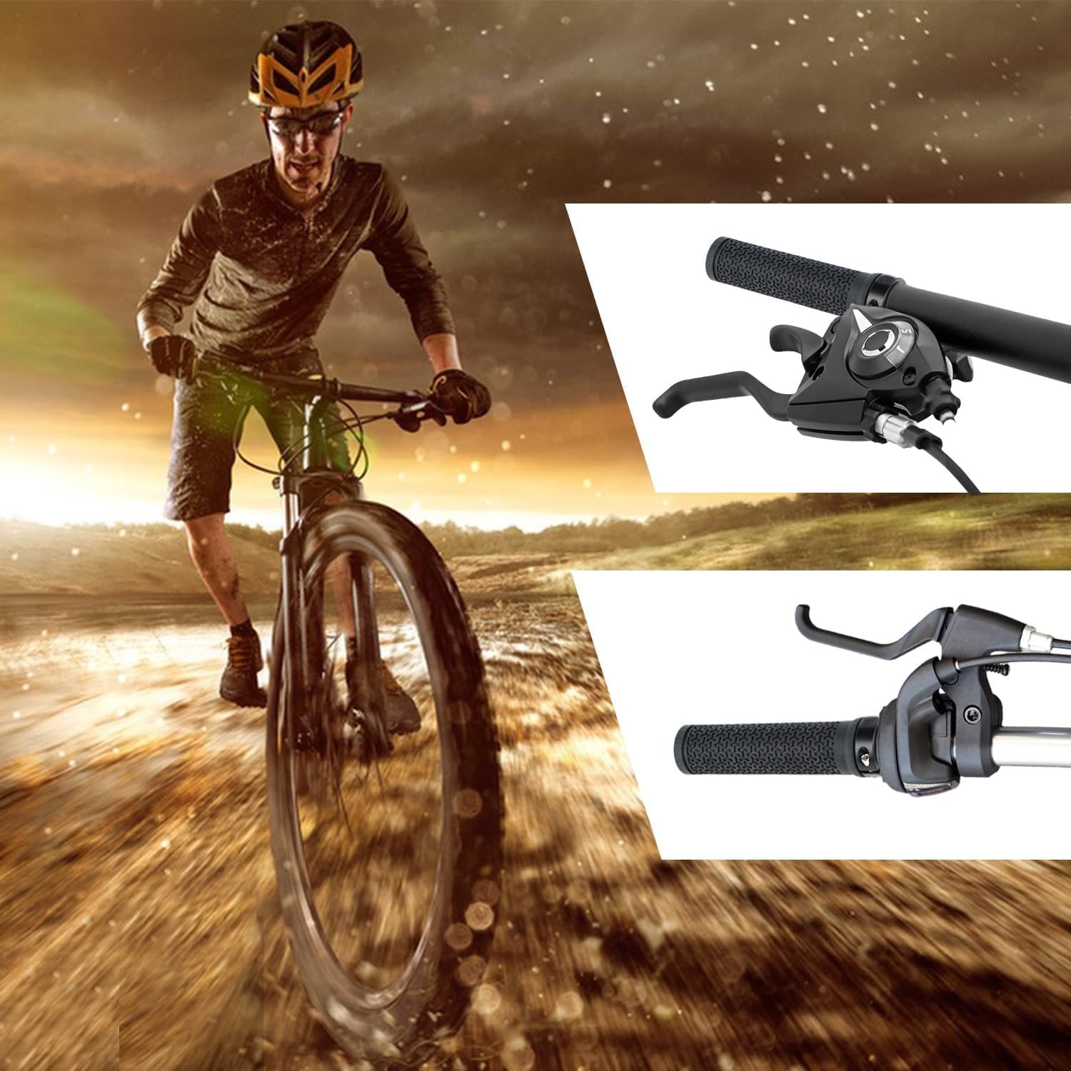 Bike Handlebar Grips 131mm Rubber Ergonomic Anti-Slip Bicycle Grips with End Cap