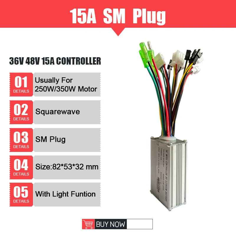 Ebike Controller 36V 48V 250W-1500W Waterproof Plug 15A/17A/22A/25A/30A/35A