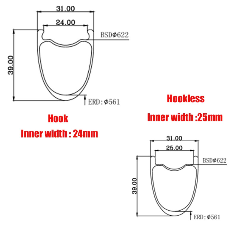 700C Road Gravel Bicycle Carbon Rim 39mm Deep 31mm Wide Tubeless Clincher
