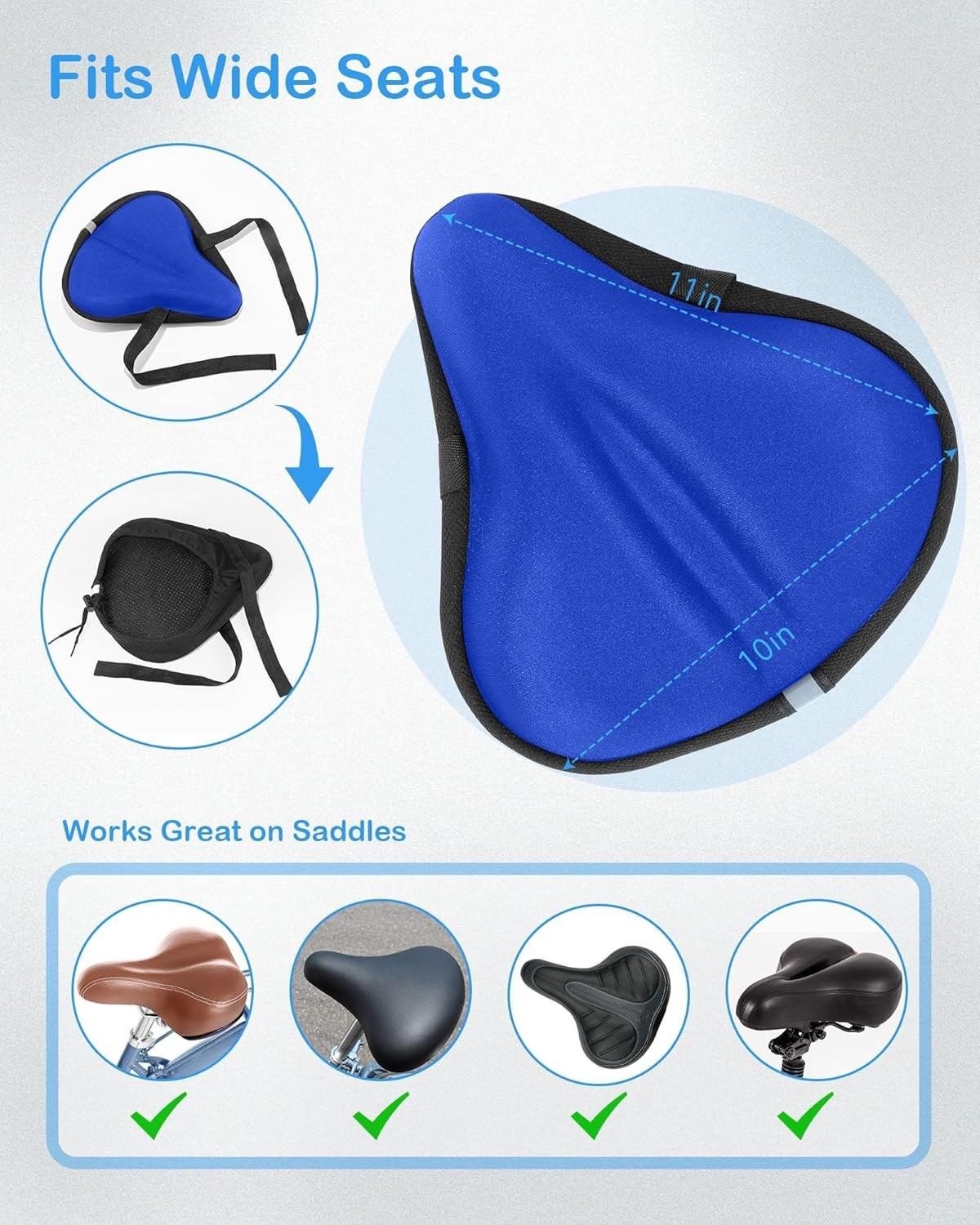 Comfortable and Protective Gel Bike Seat Cover – 11×10 inches, Breathable Design