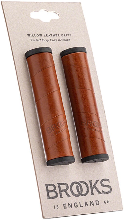Brooks Willow Leather Bike Hand Grips – Black, 130mm Urban Cycling, Leather Wrap