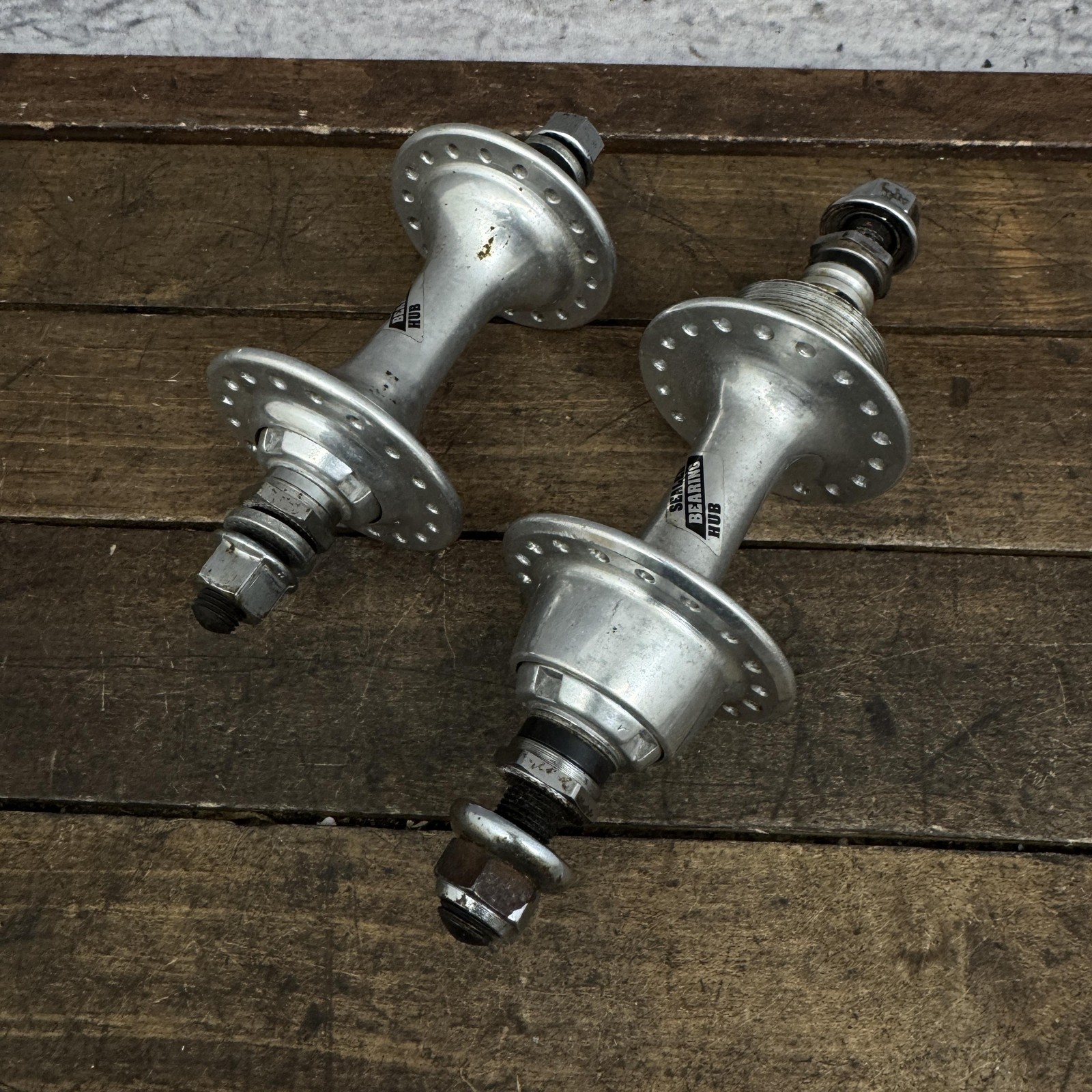 Vintage Sunshine Sealed Bearing Hub Set 36H Nutted Silver Alloy Nut BMX MTB 80s