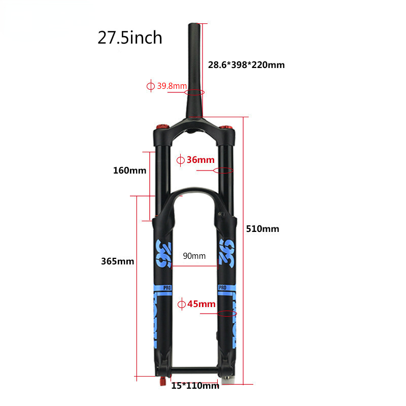 27.5 29″ Bicycle Air Fork Suspension Tapered Damping Rebound Adjustment 110*15mm