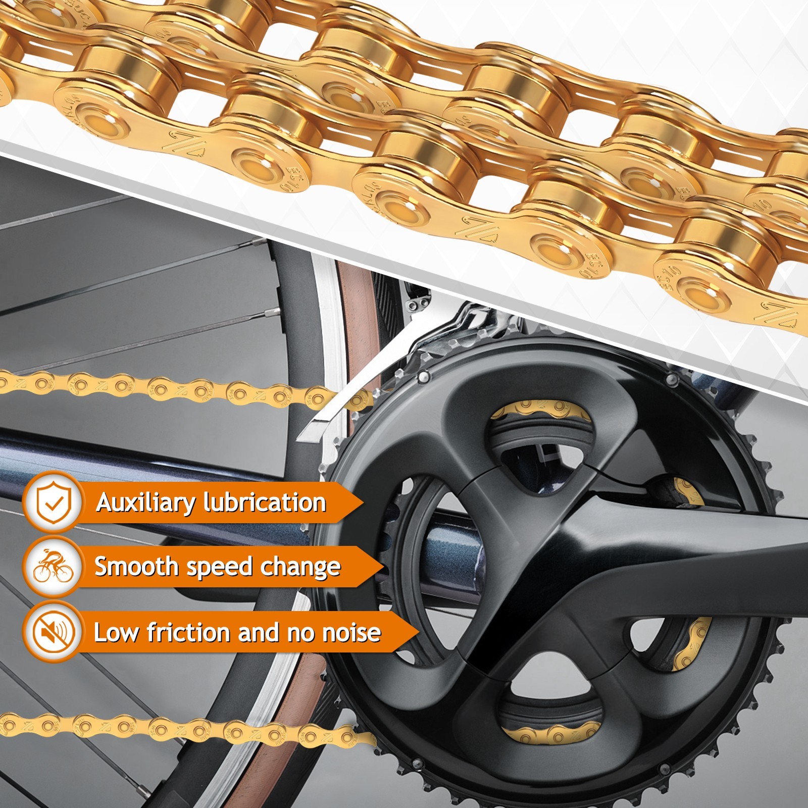 BUCKLOS BC8 8-Speed 116 Link Chain MTB BMX Road Bicycle for KMC Shimano Gold US