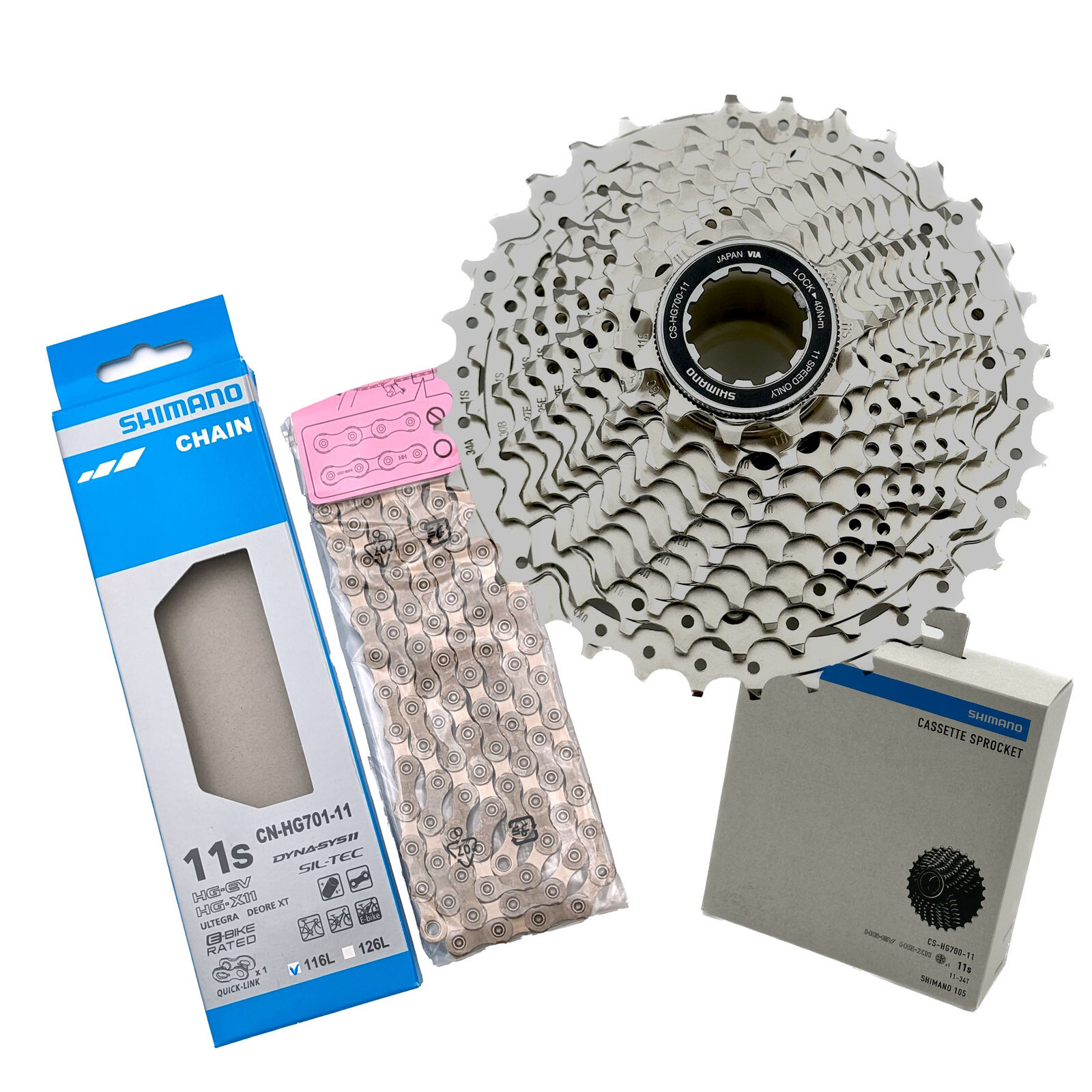 Shimano 105 CS-HG700-11 11-34T Cassette with Ultegra CN-HG701 Chain 116L