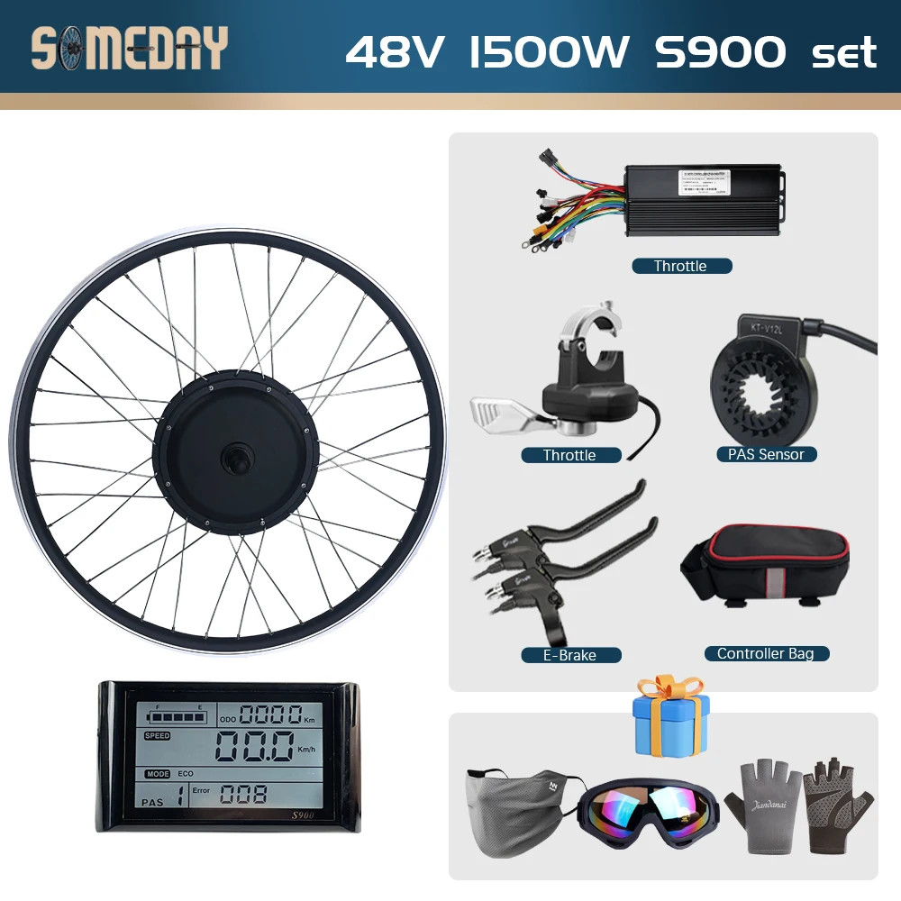 48V 1500W Electric Bike Conversion Kit Brushless Gearless Rear Wheel Hub Motor